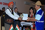 H.E. Governor giving away Nirmal Gram Puraskar at Banquet Hall, Itanagar: 24/11/2009