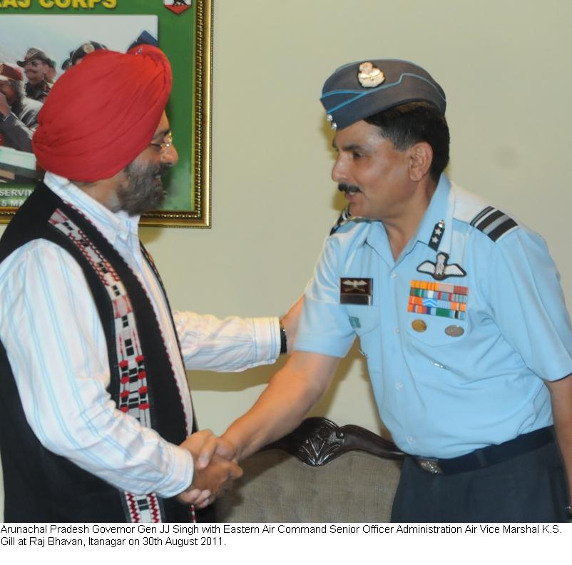 Governor Gen with Eastern Air Command Senior Officer Administration Air Vice Marshal K.S. Gill at Raj Bhavan, Itanagar:30/08/2011