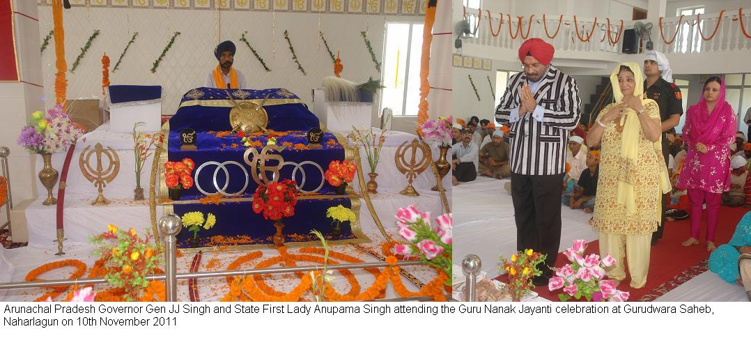 Governor General and State First lady Anupama Singh attending the Guru Nanak Jayanti celebration at Gurudwara Saheb, Naharlagun:10/11/2011