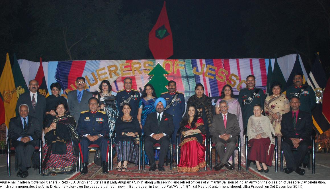 Governor General and State First Lady Anupama Singh along with serving and retired Officers of 9 infantry Division of Indian Army on the occasion of Jessore Day celebration, which commemorates the Army Division's victory over the Jessore garrison, now in Bangladesh in the Indo-Pak War of 1971(at Meerut Cantonment, Meerut, Uttar Pradesh:03/11/2011)