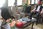 Col(Retd) Dr Dhaniram Shandil, AICC Gen Secy In-charge Arunachal Pradesh called on Governor at Raj Bhawan. Also seen are Chief Minister Dorjee Khandu and AICC General Secy. Sanjoy Bafna: 28/03/2011