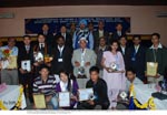 Governor and Education Minister Bosiram Siram and other dignitaries with the recipient of various awards in the inaugural session of XI conference of Higher and Technical Education at Banquet Hall, Itanagar : 22/02/2011