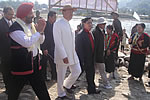 Governor taking part in the Yomgo river festival at Aalo. Also seen are the local MLA Jarkar Gamlin and fomer ministers Debang Tatak and Doi Ado: 15/01/2011