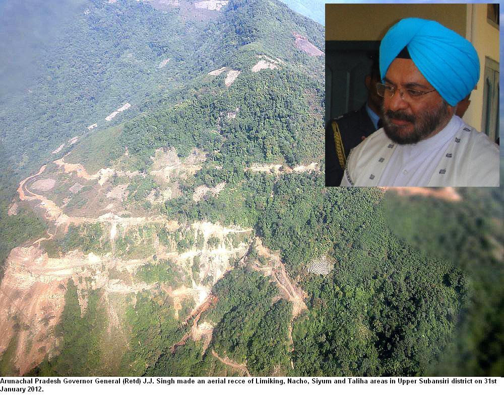 Governor General(Retd.) J.J. Singh made an aerial recce of Limiking, Nacho, Siyum and Taliha areas in Upper Subansiri district: 31/01/2012