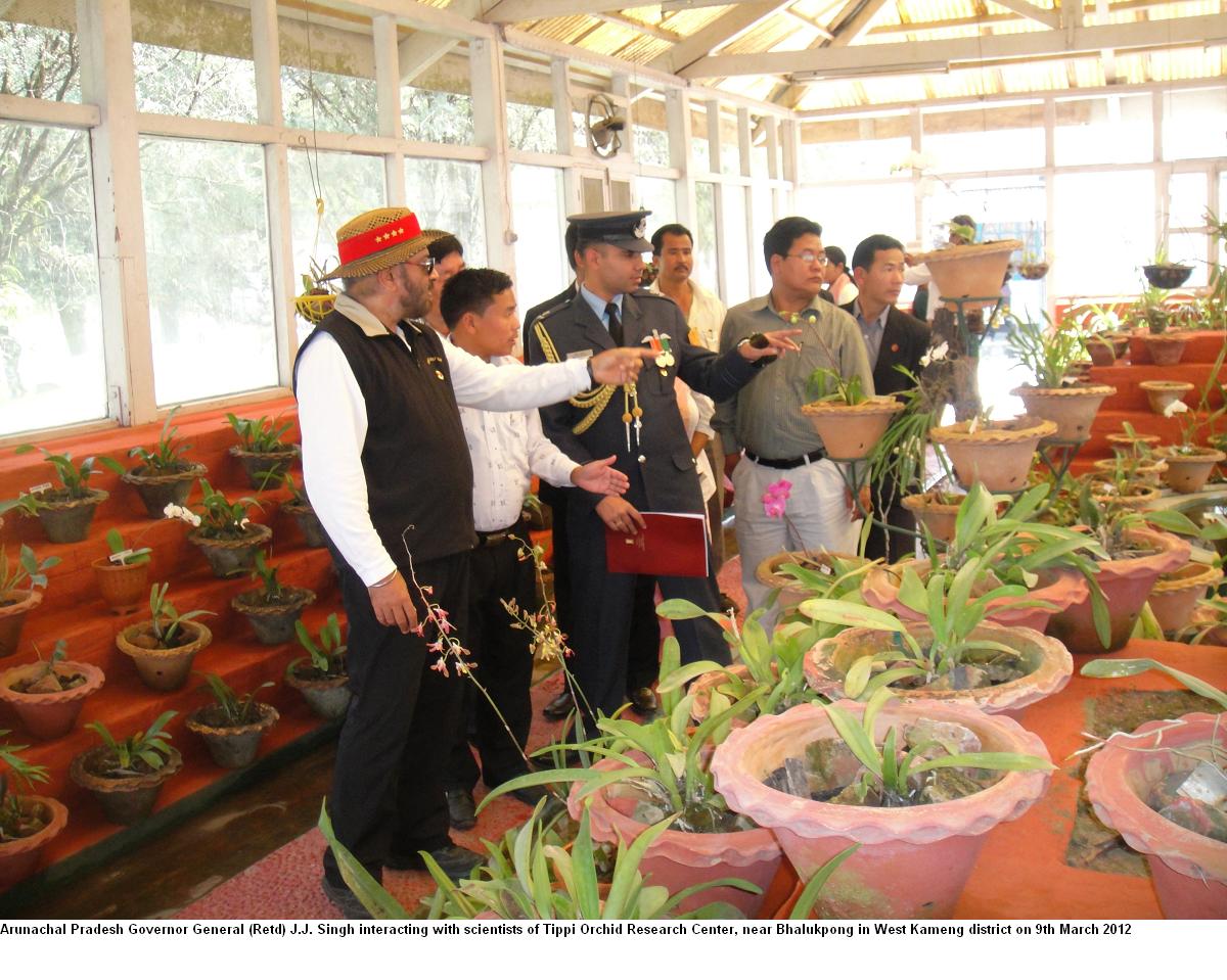 Governor General(Retd) J.J. Singh interacting with scientists of Tippi Orchid Research Center, near Bhalukpong in West Kameng district: 09/03/2012