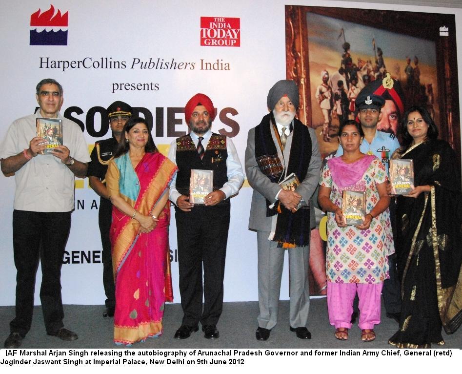 IAF Marshal Arjan Singh releasing the autobiography of Arunachal Pradesh Governor and former Indian Army Chief, General(retd) Joginder Jaswant Singh at Imperial Palace, New Delhi: 09/06/2012