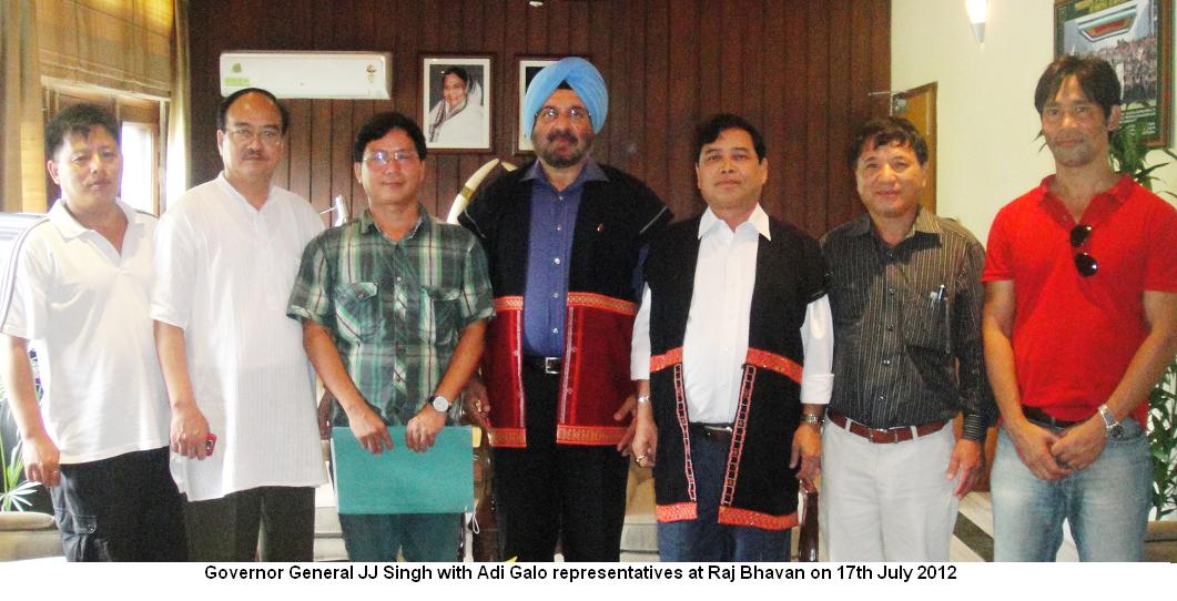 Governor General JJ Singh with Adi Galo representative at Raj Bhavan: 17/07/2012