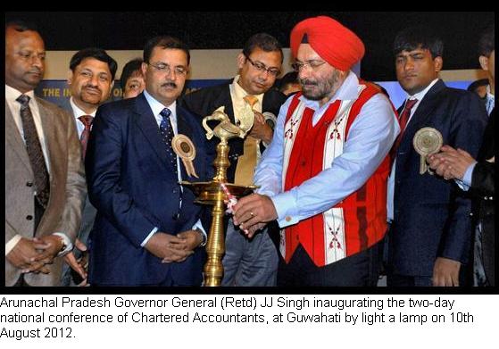 Governor General (Retd) JJ Singh inaugurating the two-day national conference of Chartered Accountants at Guwahati by light a lamp: 10/08/2012