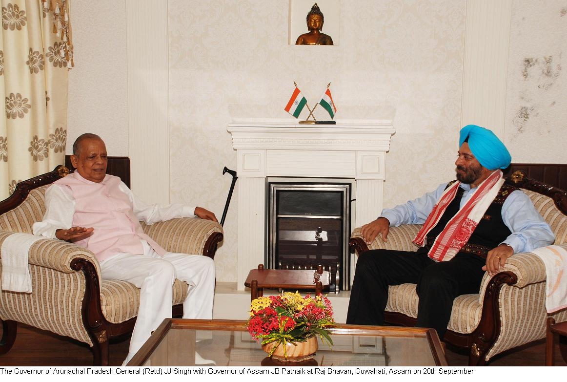 Governor General (Retd) JJ Singh with Assam Governor JB Patnaik at Raj Bhavan, Guwahati, Assam: 28/09/2012