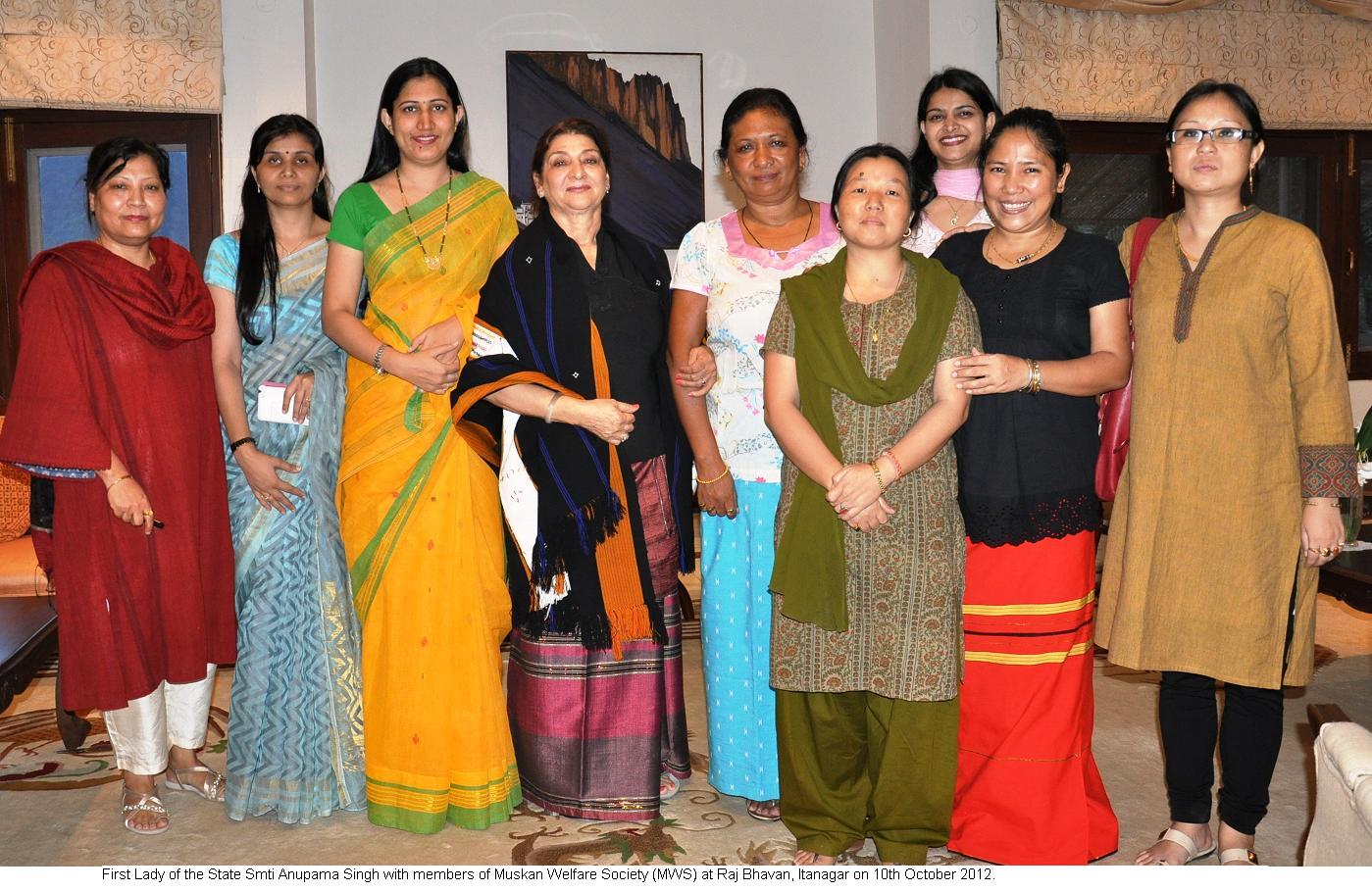 First Lady of the State Smti  Anupama Singh with members of  Muskan welfare Society (MWS) at Raj Bhavan , Itanagar: 10/10/2012