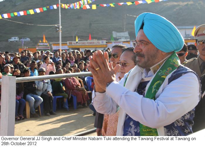 Governor of Arunachal Pradesh General (Retd) J.J. Singh and Chief Minister Shri Nabam Tuki attending the Tawang Festival at Tawang:26/10/2012