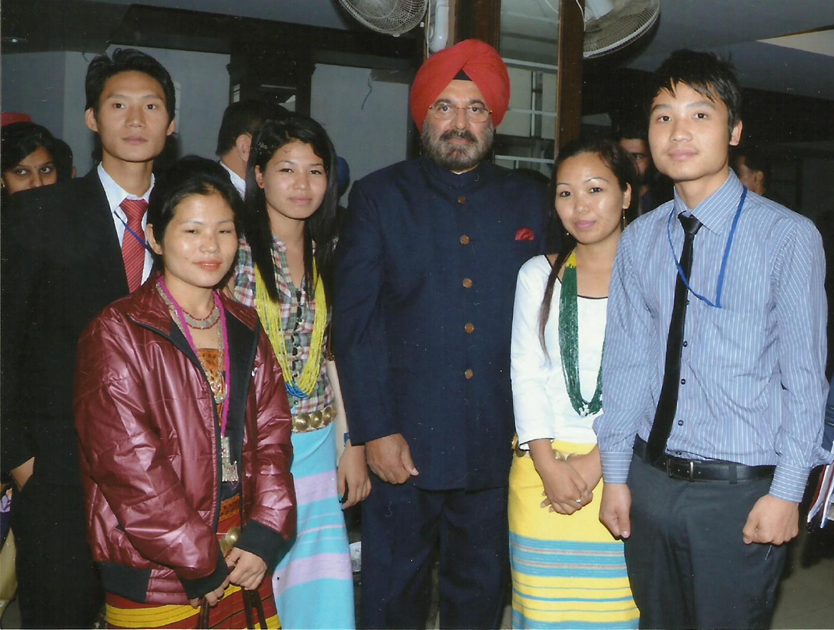 His Excellency General (Retd) JJ Singh, Governor, Arunachal Pradesh with Arunachali students of Punjab University, Chandigarh:15/02/2013. The Governor delivered a lecture on Sino-Indian Relations in the special Punjab University Colloquium at the Golden Jubilee hall of the University