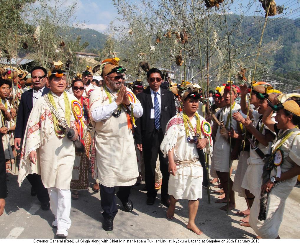 Governor General (Retd) JJ Singh along with Chief Minister Nabam Tuki at Sagalee  on the occasion of Nyokum Yullo festival:26/02/2013