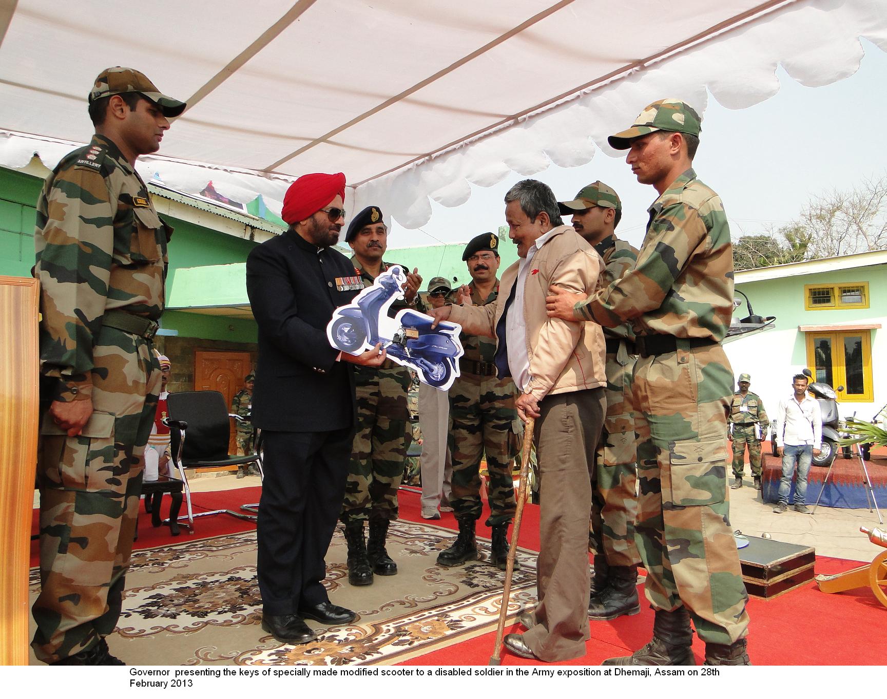 The Governor of Arunachal Pradesh General (Retd) JJ Singh in the Army exposition, Know your Army Mela at Dhemaji, Assam:28/02/2013