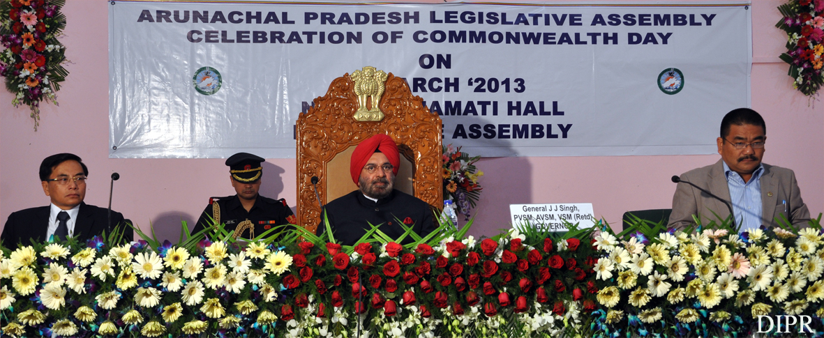 The Governor of Arunachal Pradesh General (Retd) JJ Singh in the Commonwealth Day celebration at Nokmey Namati Hall, Arunachal Pradesh Legislative Assembly, Naharlagun:11/03/2013