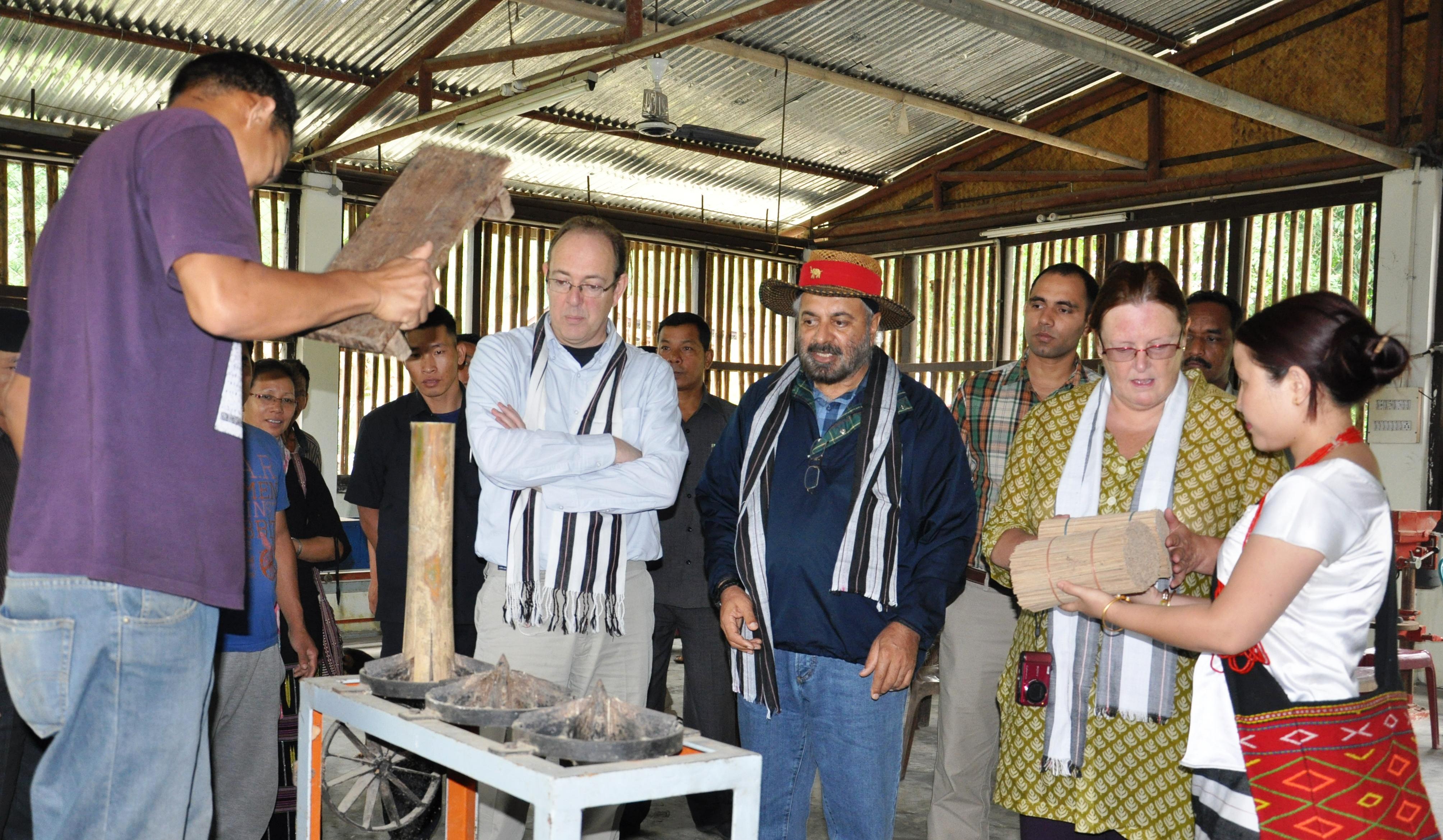 The Governor Gen (Retd) JJ Singh with the British High Commissioner Sir James David Bevan and his wife Lady Janet Purdie Bevan at Bamboo Processing Centre, Poma, near Itanagar:19/05/2013