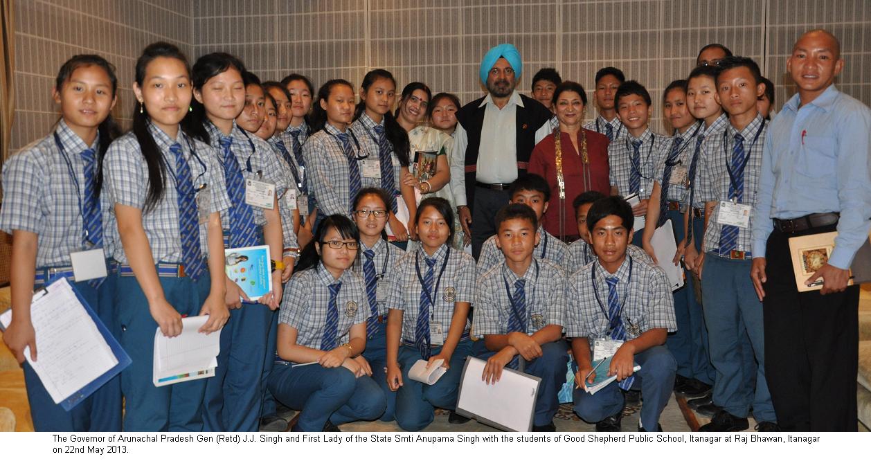 The Governor of Arunachal Pradesh Gen (Retd) J.J. Singh with the students of Good Shepherd Public School, Itanagar at Raj Bhawan, Itanagar:22/05/2013