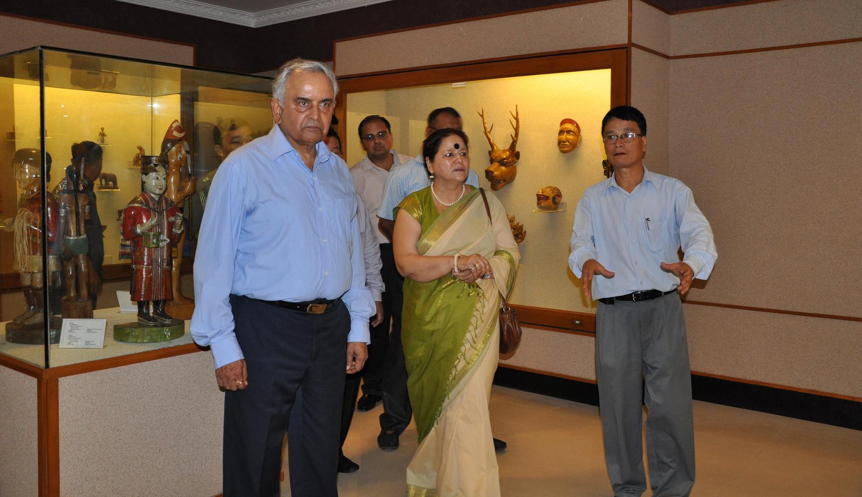 The Governor of Arunachal Pradesh Lt. Gen (Retd) Nirbhay Sharma and First Lady of the State Smti Jyotsna Sharma visiting the Jawaharlal Nehru State Museum, Itanagar:31/05/2013.Also seen: Research Deputy Director Batem Pertin