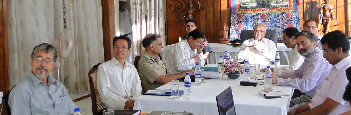 The Governor Lt. Gen (Retd) Nirbhay Sharma reviewing the States developmental activities and law and order scenario with senior officers including the Chief Secretary, Director General of Police and Development Commissioner at Raj Bhawan, Itanagar:13/06/2013