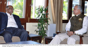 Governor of Arunachal Pradesh Lt. Gen (Retd) Nirbhay Sharma with Union Minister for Agriculture & FPI Shri Sharad Pawar at Raj Bhawan, Itanagar on 27th November 2013.