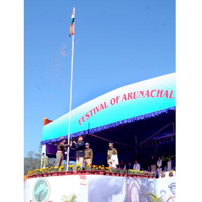 Governor of Arunachal Pradesh Lt. Gen (Retd) Nirbhay Sharma unfurling the National Flag on the occasion of 28th Statehood Day celebration at Indira Gandhi Park, Itanagar on 20th February 2014