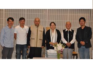 The Governor of Arunachal Pradesh Lt. Gen (Retd) Nirbhay Sharma and First Lady of the State Smt Jyotsna Sharma with Sherdukpen Film 'Crossing Bridges' team at Raj Bhawan, Itanagar on 26th April 2014