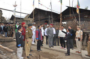 The Governor of Arunachal Pradesh Lt. Gen (Retd) Nirbhay Sharma at the Thembang Fortified Village, West Kameng District which has been proposed UNESCOs World Heritage, on 28th April 2014