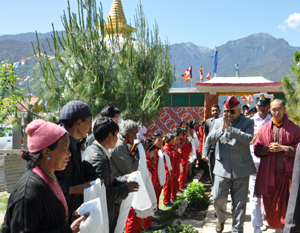 The Governor of Arunachal Pradesh Lt. Gen (Retd) Nirbhay Sharma in the compound of Mahabodhi Society, Tawangs Old age and Childrens Homeon 30th April 2014