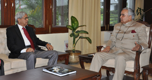 The Governor of Arunachal Pradesh Lt. Gen (Retd) Nirbhay Sharma with Chairman of Maulana Abul Kalam Azad Institute of Asian Studies, Kolkata Shri Staram Sharma at Raj Bhawan, Itanagar on 13th May 2014