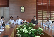 The Governor of Arunachal Pradesh Shri JP Rajkhowa reviewing the initiatives taken by different stakeholders for success of Swachchh Bharat Abhiyan (SBA) at Raj Bhawan, Itanagar on 4th September 2015.