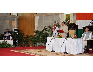 The Governor of Arunachal Pradesh Shri JP Rajkhowa administered the Oath of Office and Secrecy to Shri Jomde Kena in the Darbar Hall, Raj Bhawan, Itanagar on 16th October 2015.