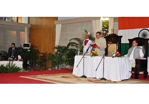 The Governor of Arunachal Pradesh Shri JP Rajkhowa administered the Oath of Office and Secrecy to Shri Phurpa Tsering in the Darbar Hall, Raj Bhawan, Itanagar on 16th October 2015.