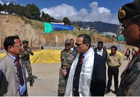 TThe Governor of Arunachal Pradesh Shri JP Rajkhowa with Deputy Commissioner, Tawang, during the inspection of the under construction Tawang Advance Landing Ground, at Tawang on 24th October 2015. 