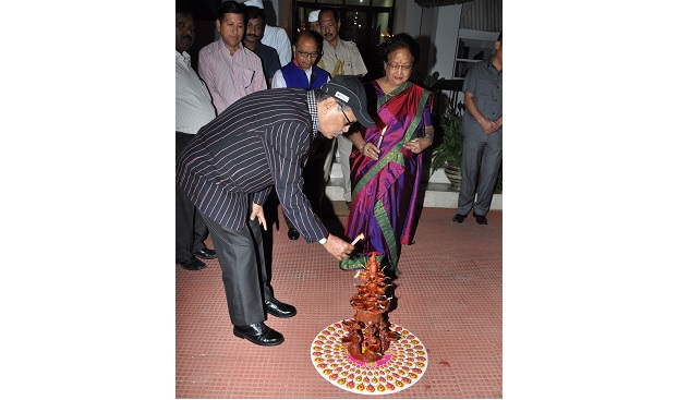 The Governor of Arunachal Pradesh Shri JP Rajkhowa lighting the ceremonial diya during the Deepawali celebration at Raj Bhavan, Itanagar on 11th November 2015