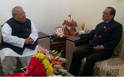 The Governor of Arunachal Pradesh Shri JP Rajkhowa with the Union Minister for Micro, Small and Medium Enterprises, Shri Kalraj Mishra at New Delhi on 5th December 2015