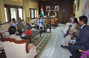 The Governor of Arunachal Pradesh Shri JP Rajkhowa with Chief Minister Shri Kalikho Pul and Deputy Chief Minister & Home Minister Shri Kameng Dolo along with senior officers in the high-level Security Review Meeting at Raj Bhavan, Itanagar on 10th May 2016. 