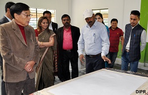 The First Lady of the State Smt Neelam Mishra visiting the Waste paper Plant at Donyi Polo Mission School for the Hearing and Visually Impaired during the World Day for the Disabled celebration, Chimpu, Itanagar on 3rd December 2017.