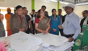 The First Lady of the State Smt Neelam Mishra visiting the  Waste paper Plant at Donyi Polo Mission School for the Hearing and Visually Impaired during the World Day for the Disabled celebration, Chimpu, Itanagar on 3rd December 2017.