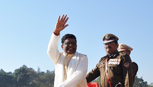 The Governor of Arunachal Pradesh Shri V. Shanmuganathan  inspecting the parade, during 68th  Republic day celebration at Indira Gandhi Park, Itanagar on 26th January 2017.