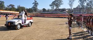 The Governor of Arunachal Pradesh Shri V. Shanmuganathan  inspecting the parade, during 68th  Republic day celebration at Indira Gandhi Park, Itanagar on 26th January 2017.