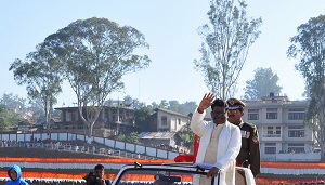 The Governor of Arunachal Pradesh Shri V. Shanmuganathan  inspecting the parade, during 68th  Republic day celebration at Indira Gandhi Park, Itanagar on 26th January 2017.