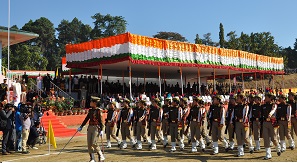 The Governor of Arunachal Pradesh Shri V. Shanmuganathan saluting the marching contingent during 68th  Republic day celebration at Indira Gandhi Park, Itanagar on 26th January 2017.