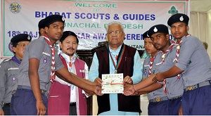 The Governor of Arunachal Pradesh Shri P.B. Acharya celebrating 18th Bharat Scouts and Guides Rajya Puraskar Award ceremony for the State at Raj Bhavan, Itanagar on 27th September 2017. 