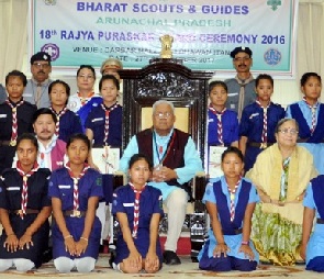 The Governor of Arunachal Pradesh Shri P.B. Acharya celebrating 18th Bharat Scouts and Guides Rajya Puraskar Award ceremony for the State at Raj Bhavan, Itanagar on 27th September 2017. 